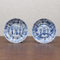 A pair of Chinese blue and white saucers,