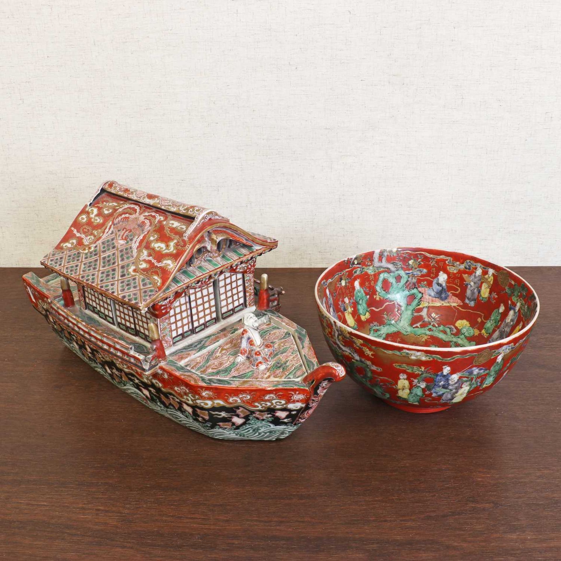 A Japanese Kutani ware junk boat, - Image 4 of 12