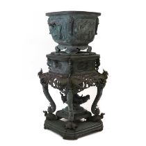 A large Japanese bronze incense burner,