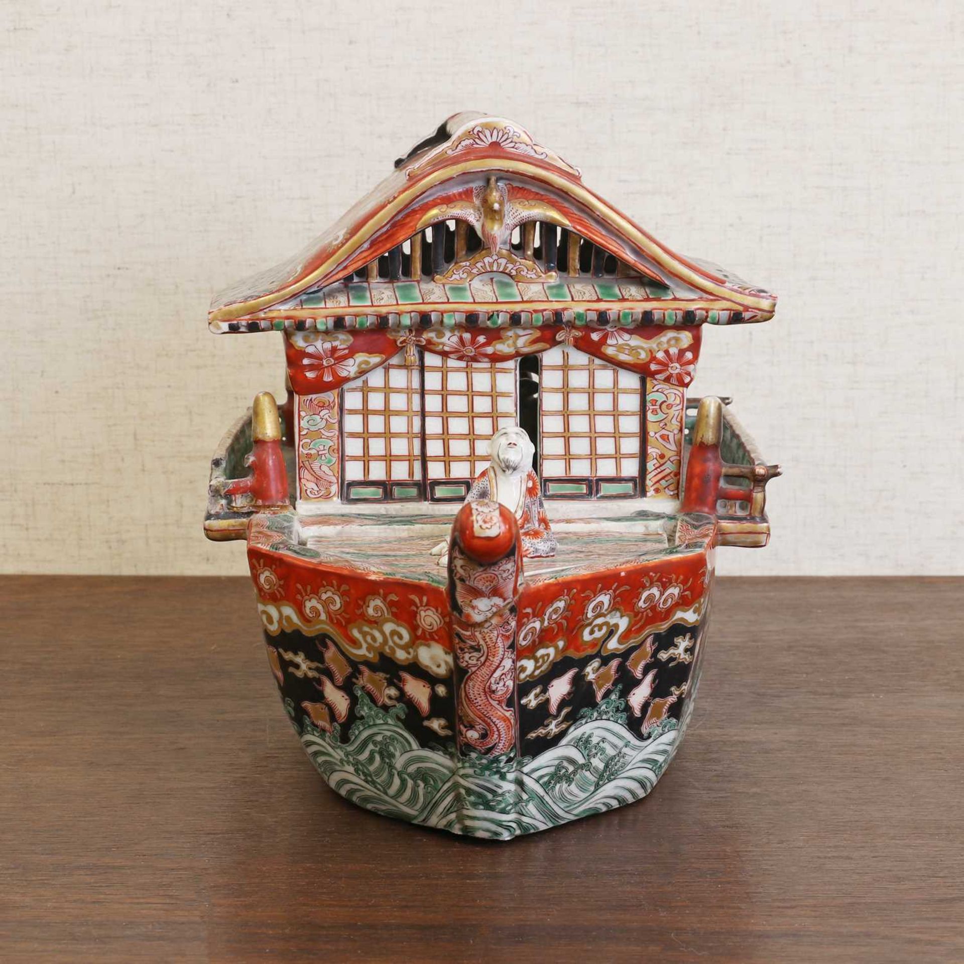 A Japanese Kutani ware junk boat, - Image 8 of 12