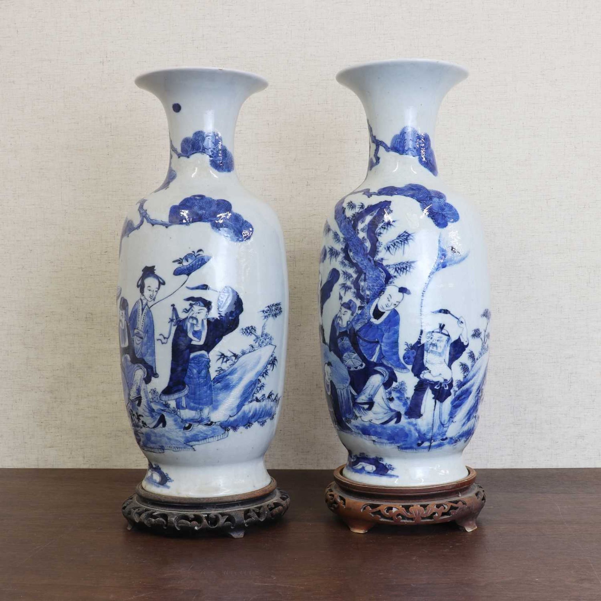 A large pair of Chinese blue and white vases, - Image 2 of 9