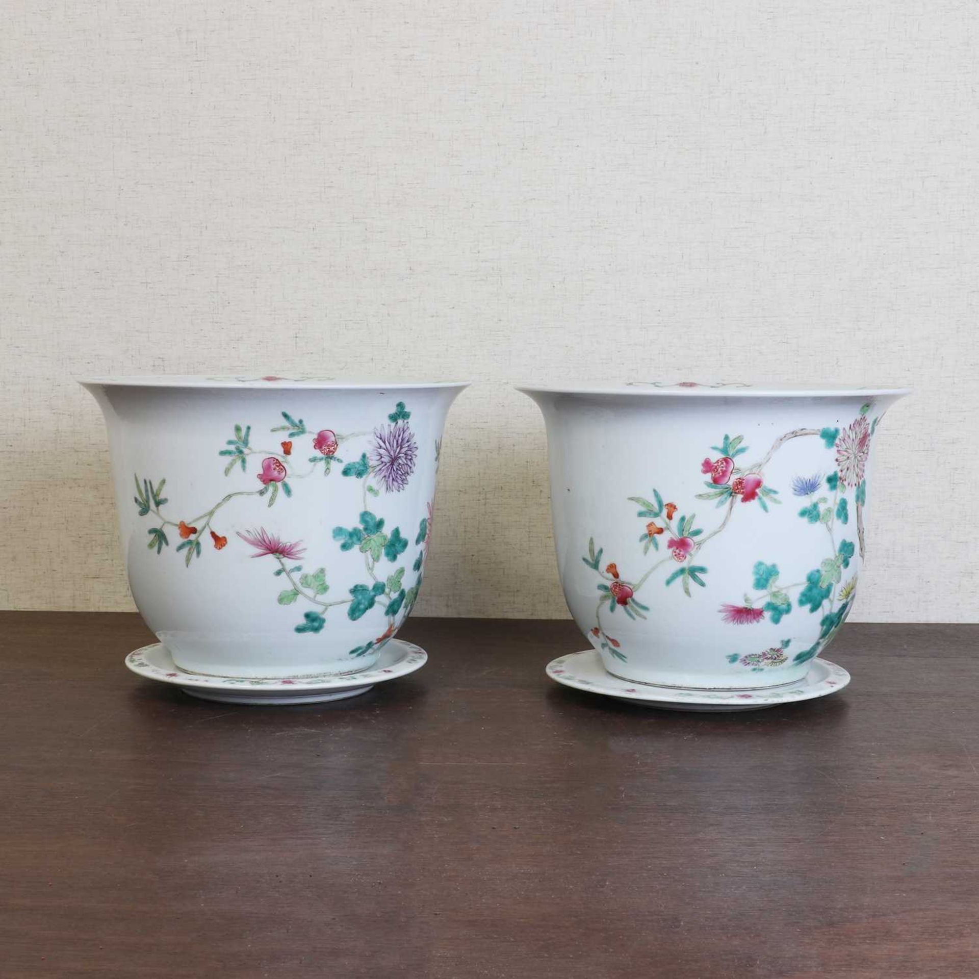 A pair of Chinese famille rose jardinières with stands, - Image 6 of 7
