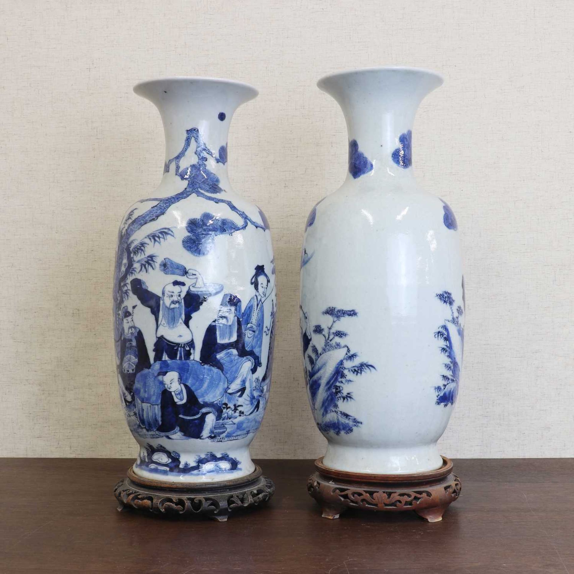 A large pair of Chinese blue and white vases, - Image 3 of 9