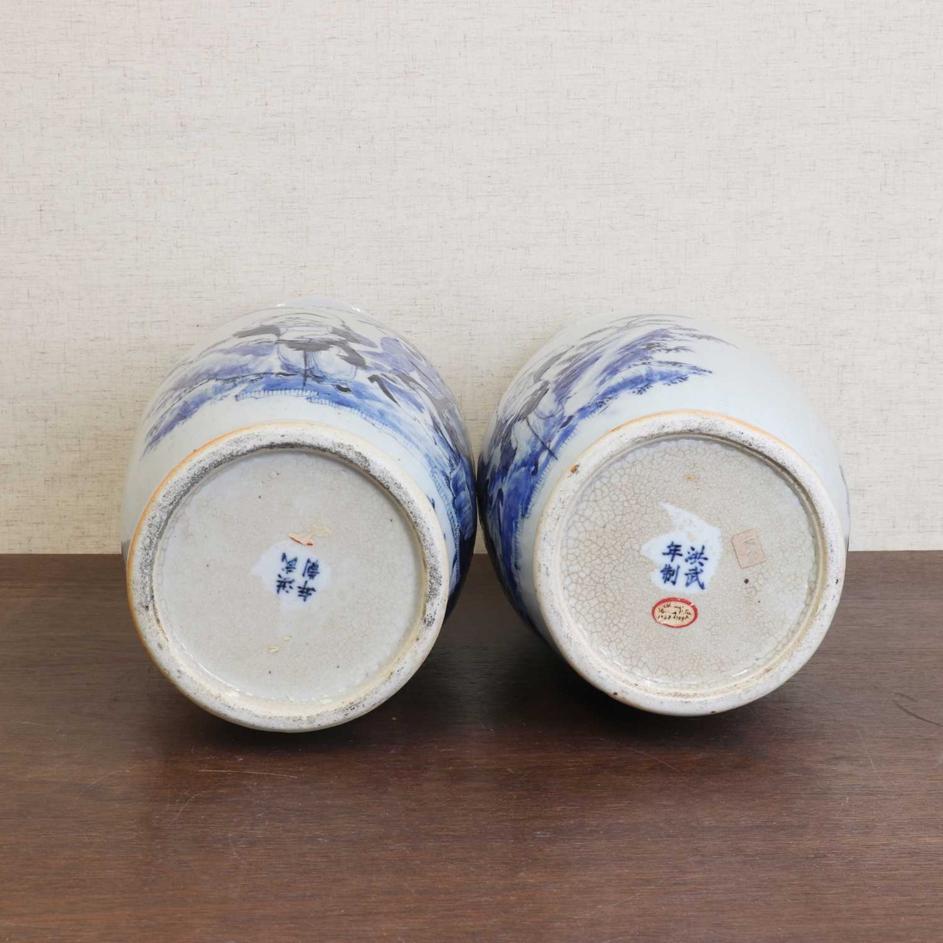 A large pair of Chinese blue and white vases, - Image 5 of 9