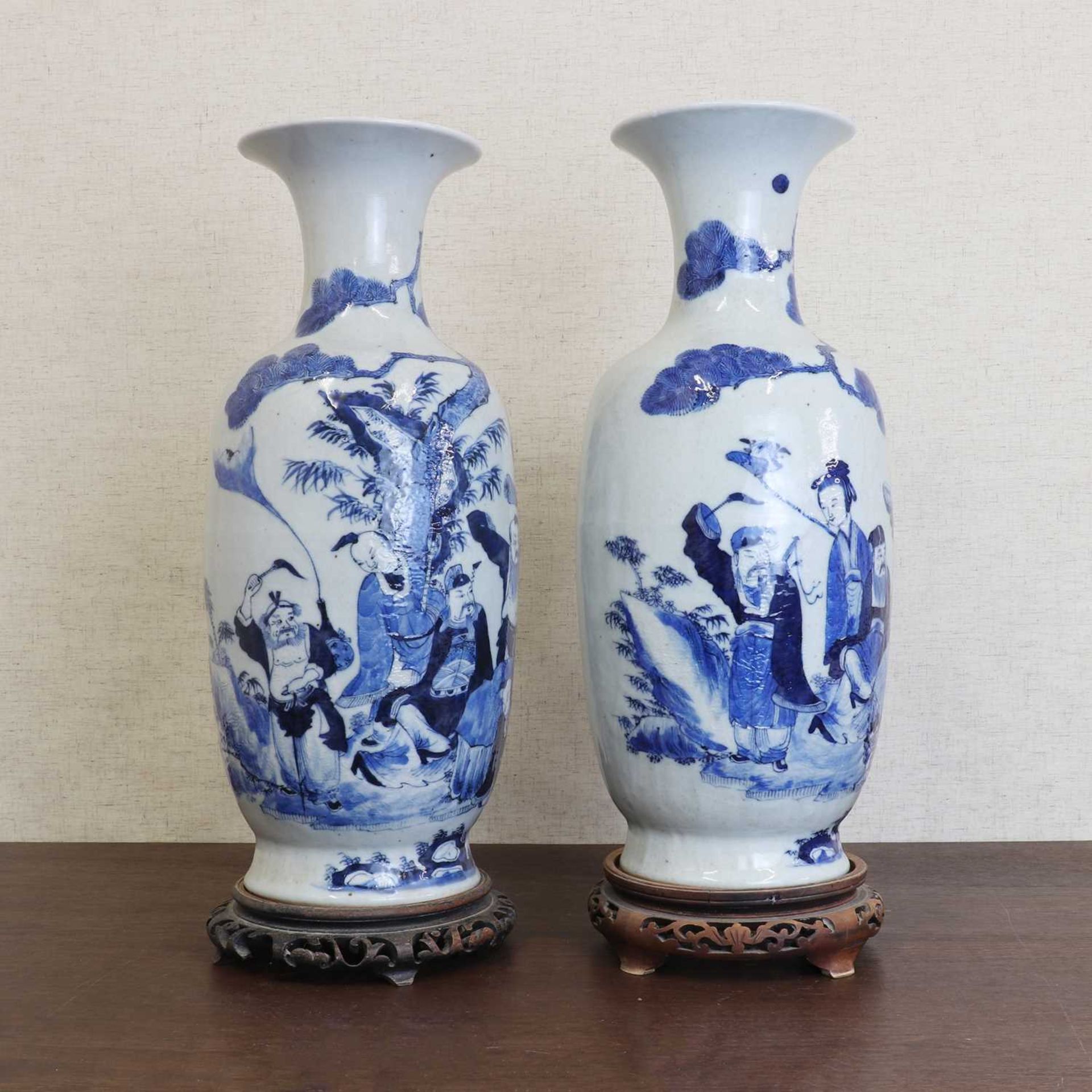 A large pair of Chinese blue and white vases, - Image 4 of 9