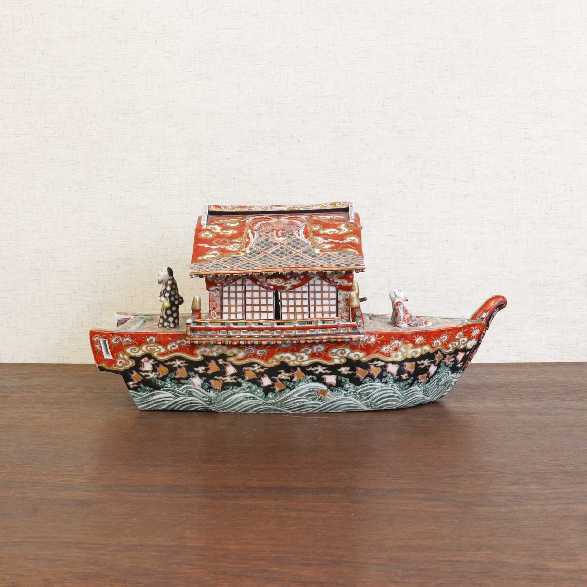 A Japanese Kutani ware junk boat, - Image 6 of 12