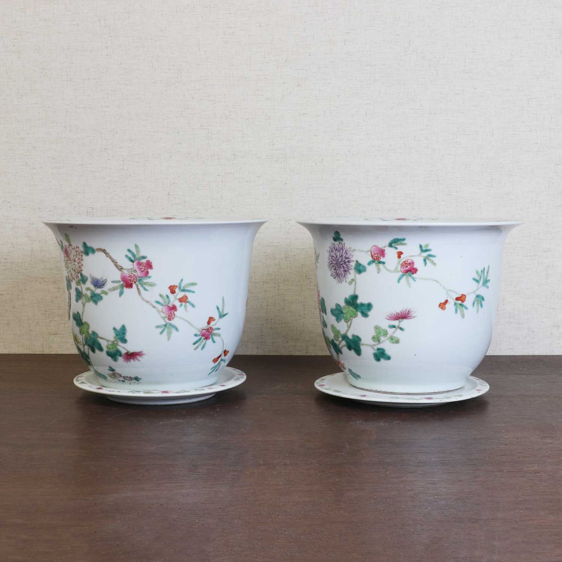 A pair of Chinese famille rose jardinières with stands, - Image 3 of 7