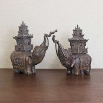 Two Japanese bronze okimono,