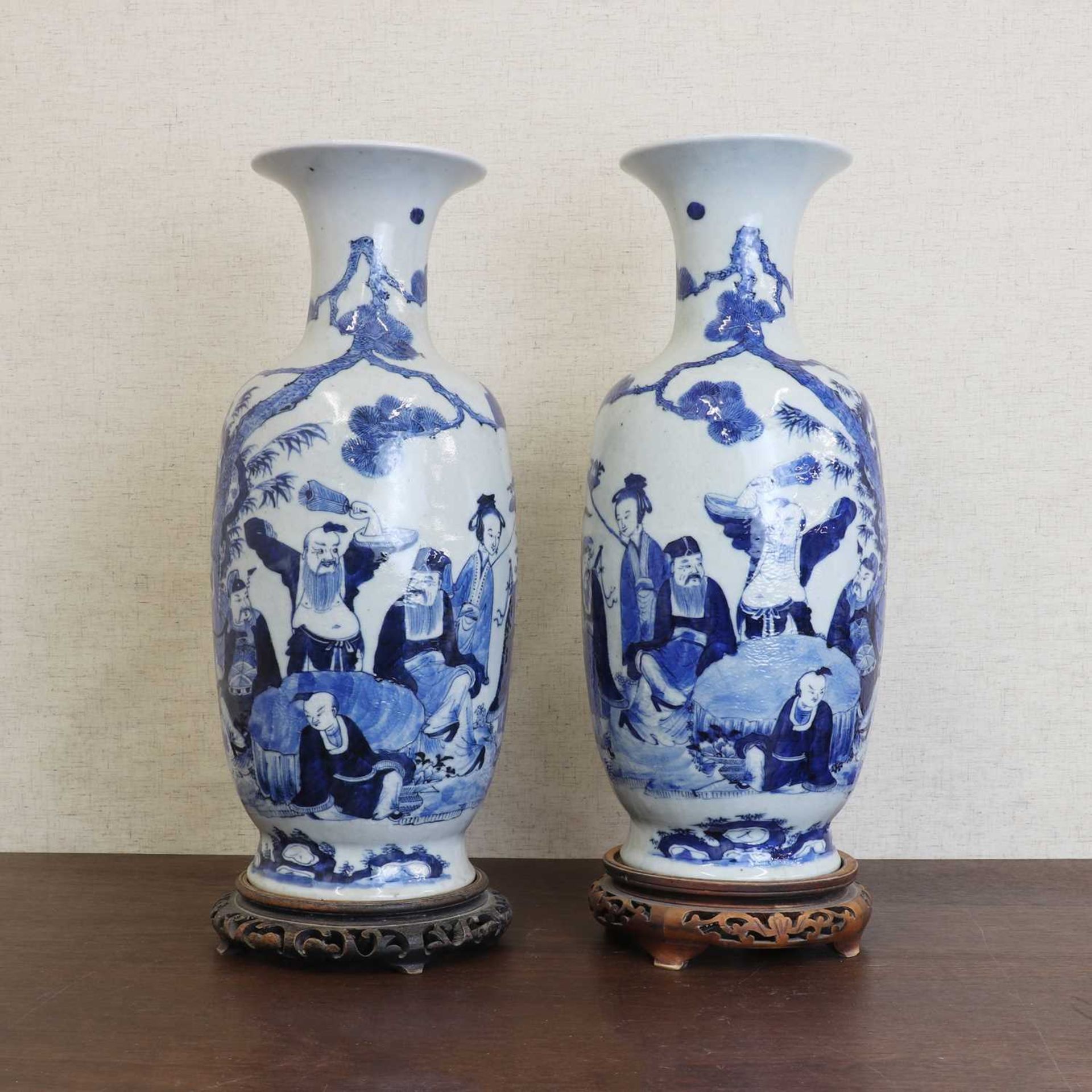 A large pair of Chinese blue and white vases,