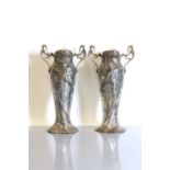 A pair of silvered German Art Nouveau vases,