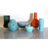 A collection of six Ruskin pottery items,