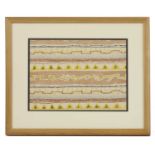 A framed 'Triangles and Lines' textile,
