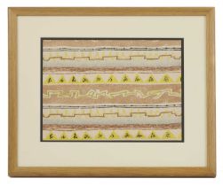 A framed 'Triangles and Lines' textile,