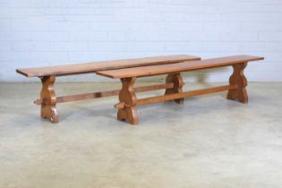A pair of Thomas 'Gnomeman' Whittaker oak benches,