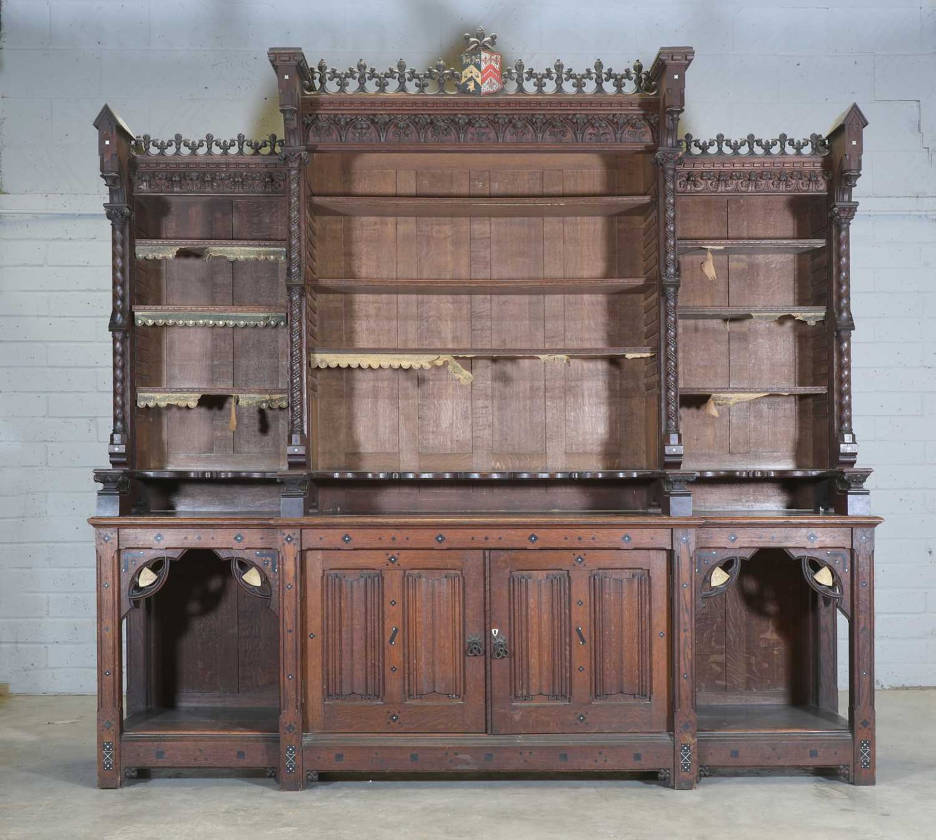 A French Gothic oak open bookcase,