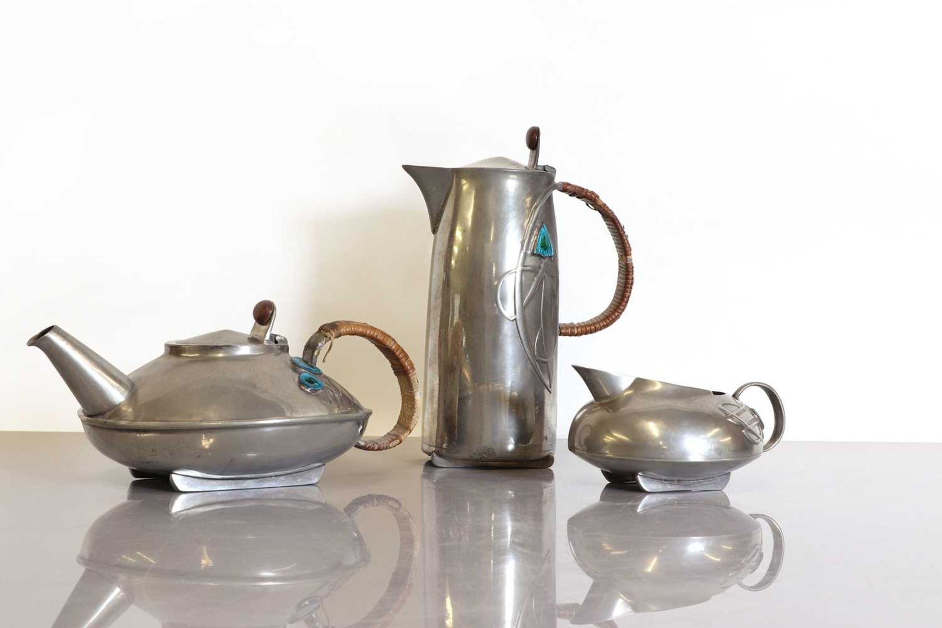 A Liberty & Co. Tudric pewter part tea service, - Image 3 of 7