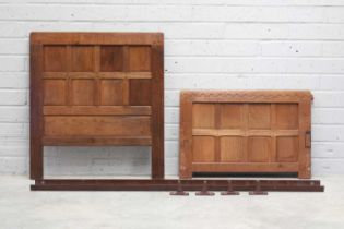 A pair of Robert 'Mouseman' Thompson oak single beds,