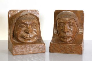 A pair of Thomas 'Gnomeman' Whittaker figural oak bookends,