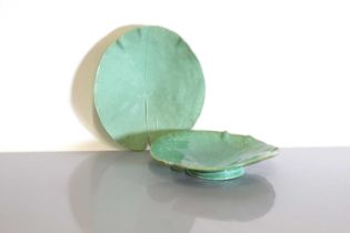 A pair of French leaf-shaped celadon-glazed dishes,