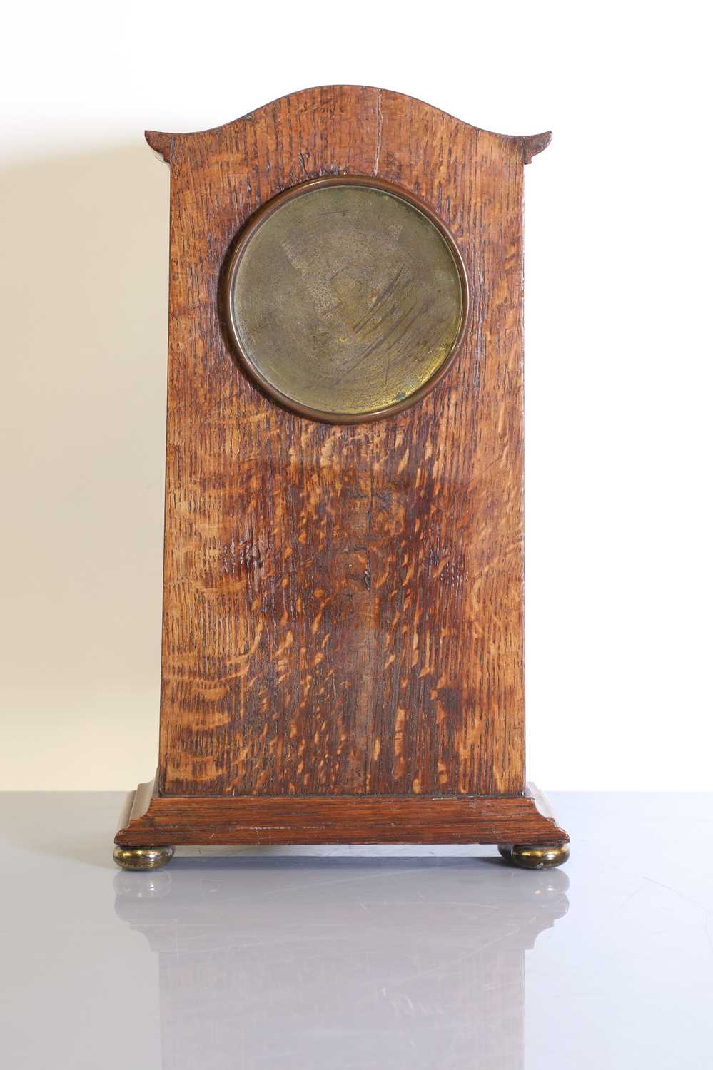 An oak-inlaid and pewter-mounted mantel clock, - Image 4 of 4