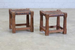 A pair of Yorkshire School oak stools,