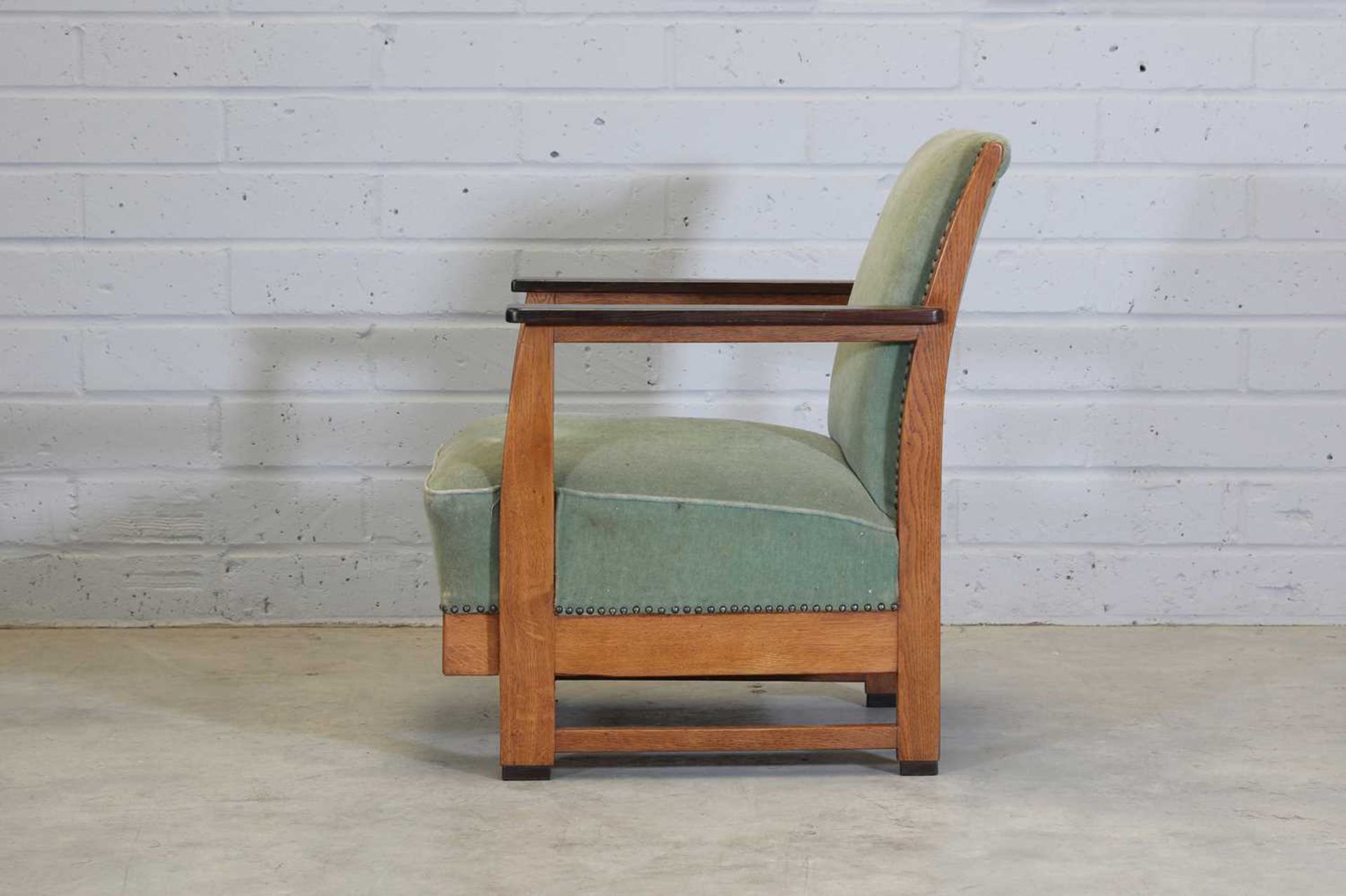 An Art Deco oak and coromandel lounge armchair, - Image 2 of 3