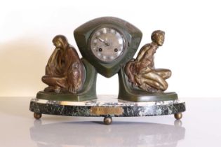 A French Art Deco spelter mantel clock,