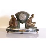 A French Art Deco spelter mantel clock,