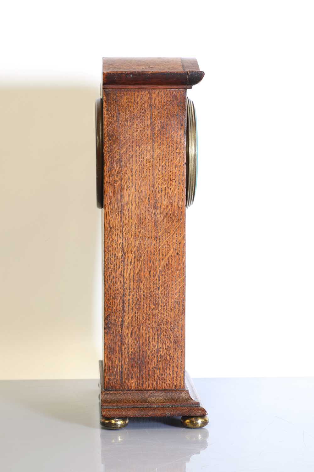 An oak-inlaid and pewter-mounted mantel clock, - Image 3 of 4