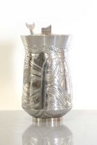 A silver honey pot, cover and spoon,