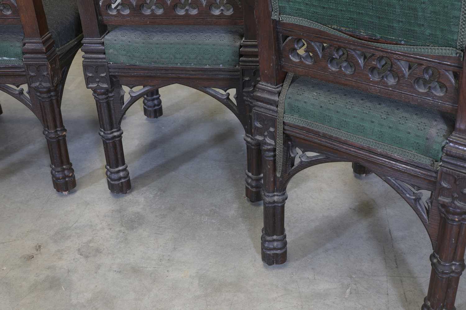 A set of four Gothic oak single dining chairs - Image 9 of 10