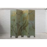 A French painted leather four-fold screen,