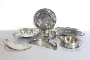 A collection of Arts and Crafts Tudric pewter items,