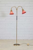 A French brass standard lamp,