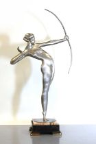 A silvered Art Deco figure of Diana the Huntress,