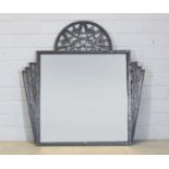 An Art Deco-style wrought-iron overmantel mirror,