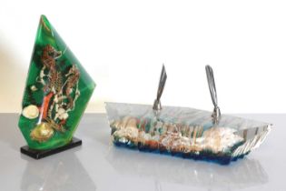 An 'aquarium' Lucite desk stand and paperweight,