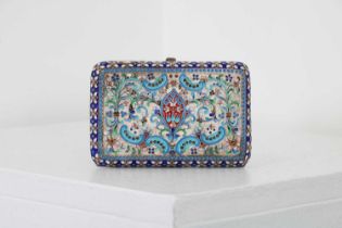 A silver and cloisonné cigarette case,