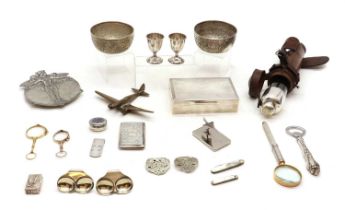 A collection of silver, silver plated items and collectables,