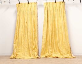 Three pairs of yellow silk damask curtains,
