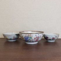 Three Chinese export famille rose punch bowls,