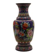 A large cloisonne blue ground vase,