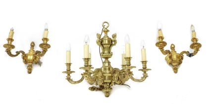 A brass six-light chandelier