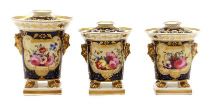 An English porcelain pot pourri garniture,