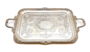 A twin-handled silver tray