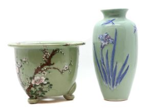 A Japanese celadon vase,