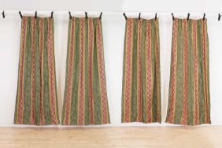 Two pairs of striped silk curtains,