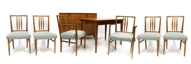 A Gordon Russell walnut and teak dining room suite,