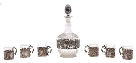 A glass and silver mounted decanter
