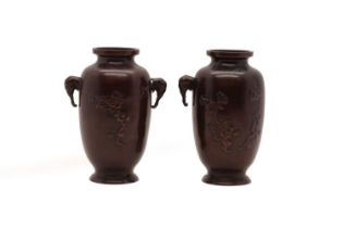 A pair of Japanese plum bronze vases,